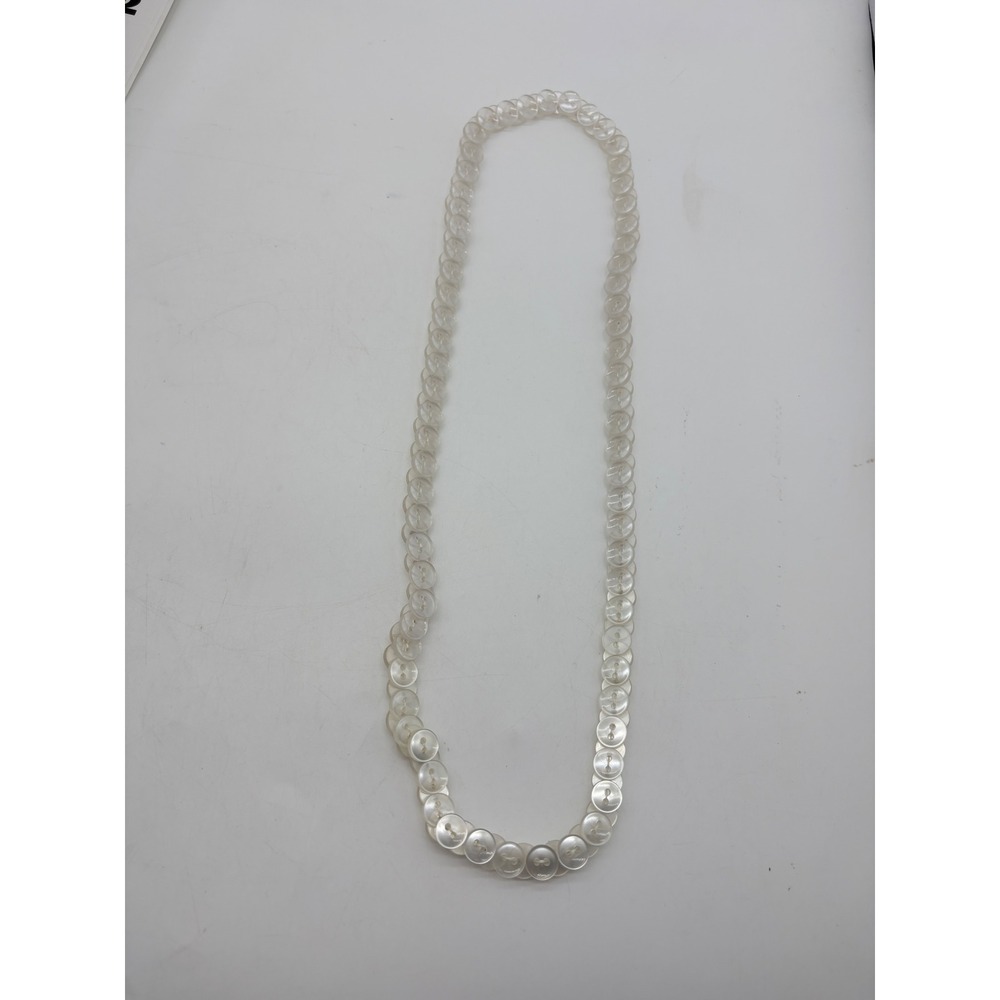 Vintage Clear Button Strand Necklace Gold Bead Accents Long Endless Loop 30 Inch